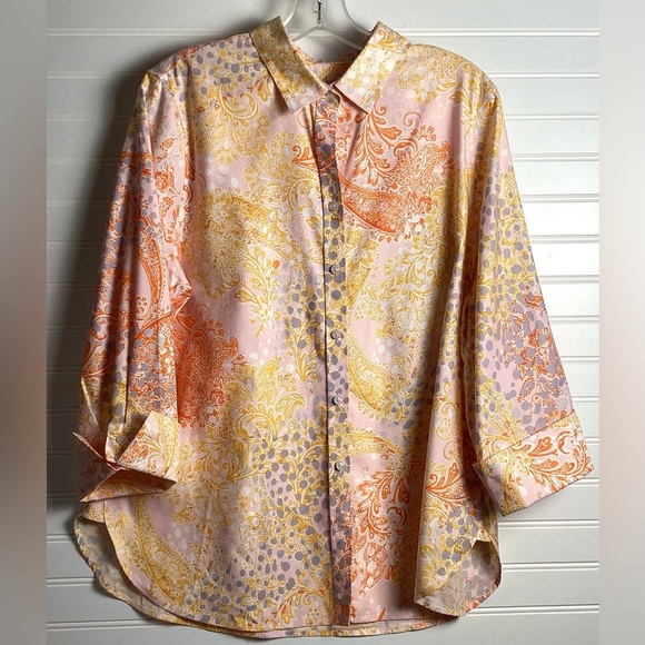 Chico's Tops - Chico's Women's Paisley 3/4 Sleeve Button-Up No Iron Stretch Blouse Size 2/Large